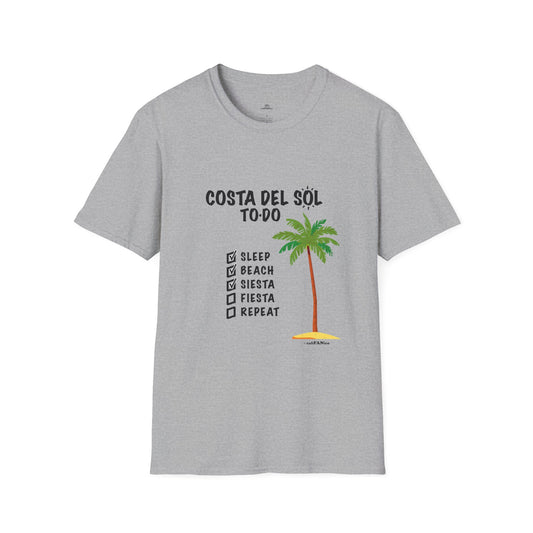 Beach Vibes Shirt, Beach Lovers T-Shirt, Vacation Tee, Summer Wear, Gift for Beach Lovers. Costa del Sol To-Do T-Shirt, Unisex T-Shirt, Soft Style T-Shirt