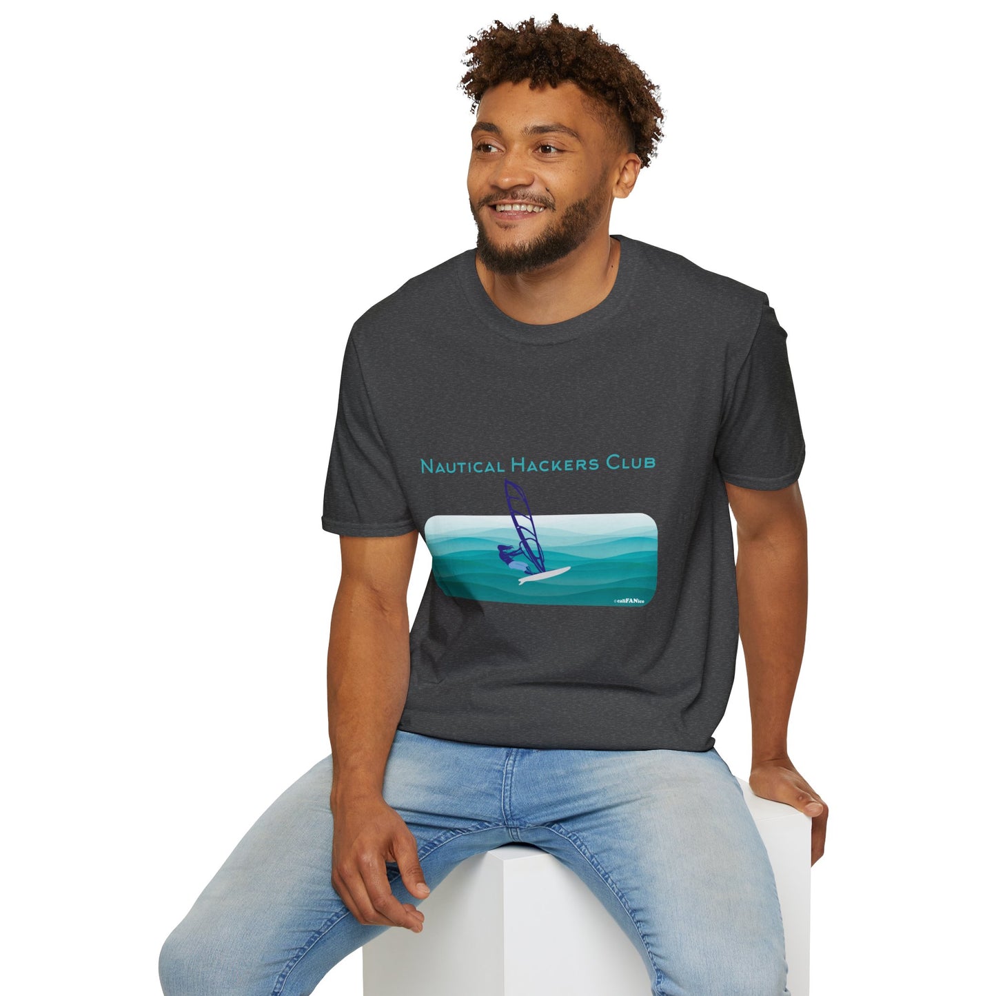 A Nautical Hackers Club T-Shirt, Adventure Tee, Wind Surfing Enthusiast Gift, Beachwear, Summer Casual Top, Oceanside Vibes