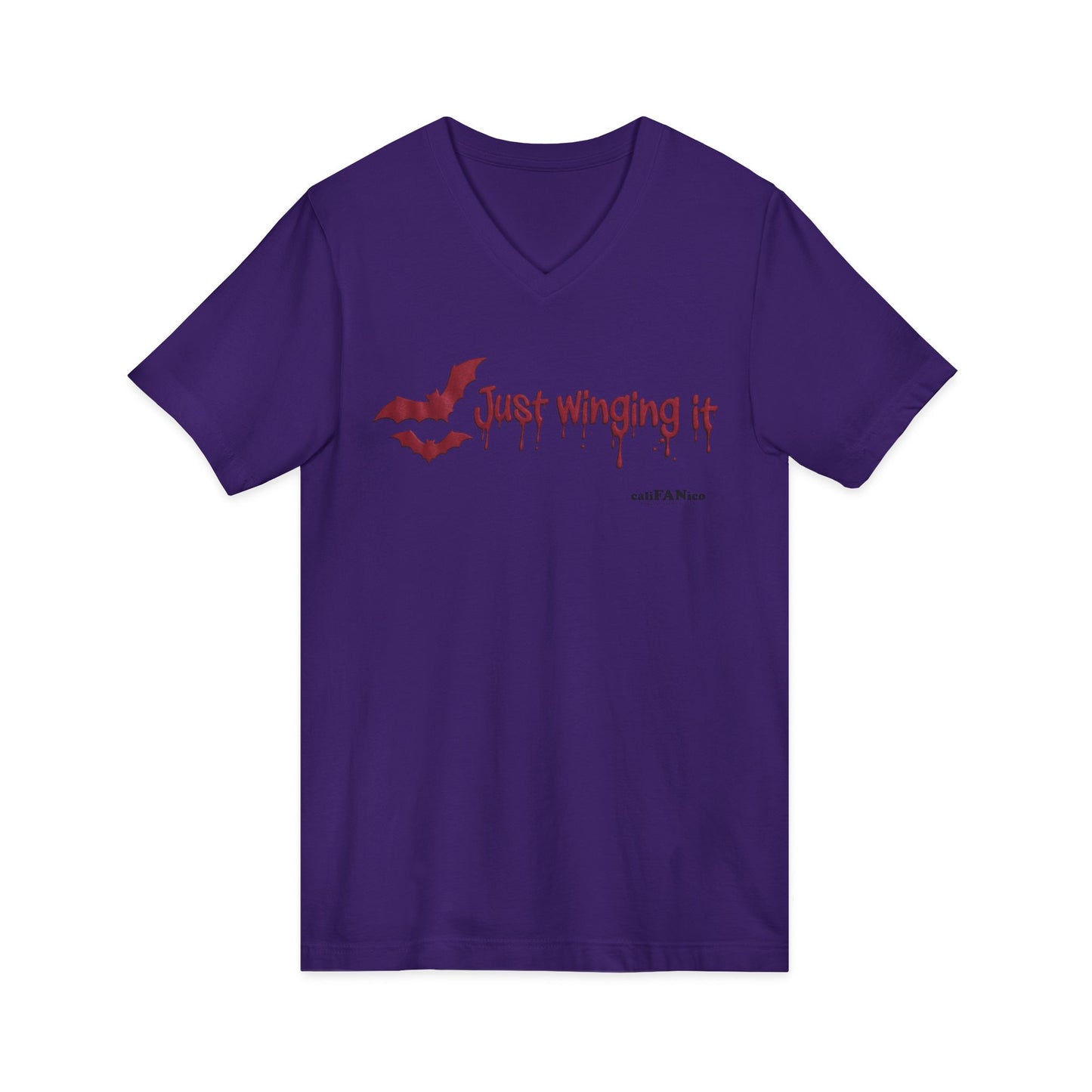 Unisex V-Neck Bat Tee - Spooky Bat Design T-Shirt - Perfect for Halloween, Autumn, Unique Graphic Tee