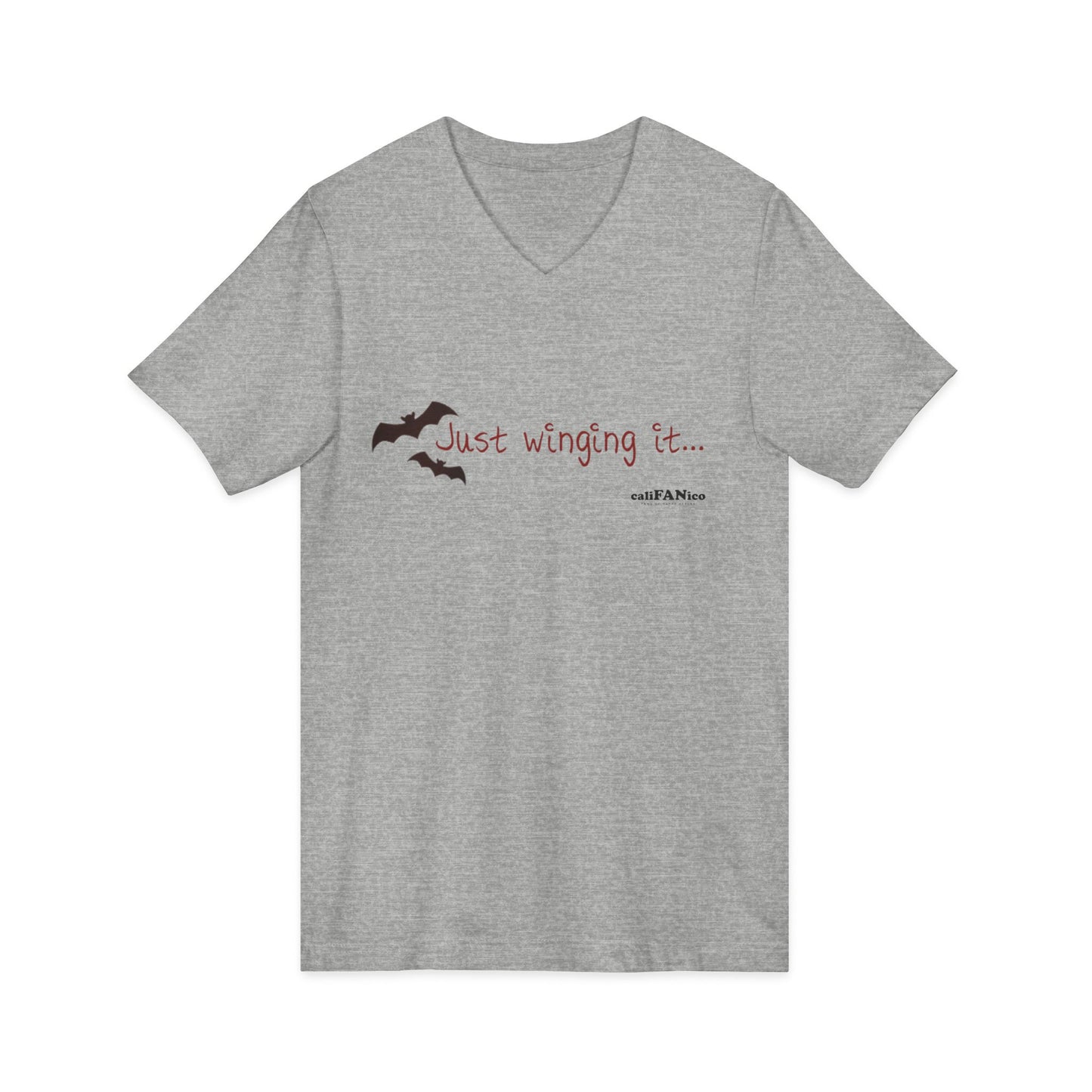 Unisex V-Neck Bat Tee - Spooky Bat Design T-Shirt - Perfect for Halloween, Autumn, Unique Graphic Tee