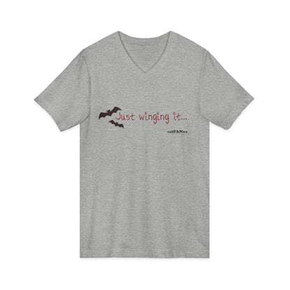 Unisex V-Neck Bat Tee - Spooky Bat Design T-Shirt - Perfect for Halloween, Autumn, Unique Graphic Tee