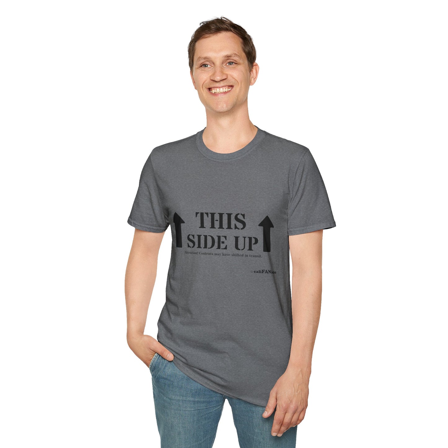 Funny 'THIS SIDE UP' t-shirt - Perfect Gift for Fun Occasions, Casual Wear, Gifting, Unisex Clothing, Vibrant Colors