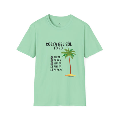 Beach Vibes Shirt, Beach Lovers T-Shirt, Vacation Tee, Summer Wear, Gift for Beach Lovers. Costa del Sol To-Do T-Shirt, Unisex T-Shirt, Soft Style T-Shirt
