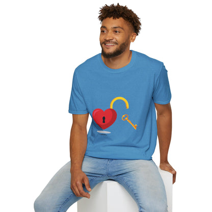 Open Heart Unlocked Heart Unisex Softstyle T-Shirt | Valentine’s Everyday Gift, Couple Matching Tee, Cute Relationship Shirt, Love Theme Apparel