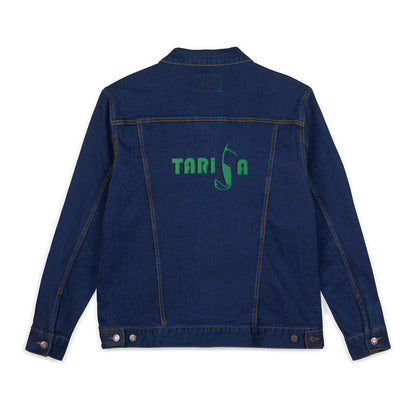 A+ Embroidered Unisex Denim Jacket | Tarifa Surf Theme, Casual Outerwear, Surfer Wardrobe Essential