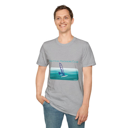 A Nautical Hackers Club T-Shirt, Adventure Tee, Wind Surfing Enthusiast Gift, Beachwear, Summer Casual Top, Oceanside Vibes
