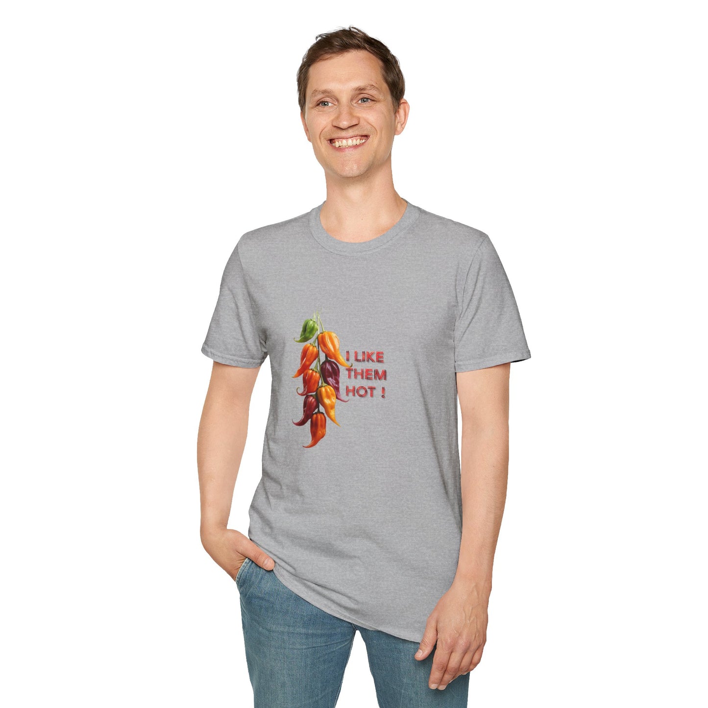 I Like Them Hot, Funny Hot Peppers Unisex T-Shirt, Summer Apparel, Funny Graphic Tee, Gift for Friends, Cute Casual Wear