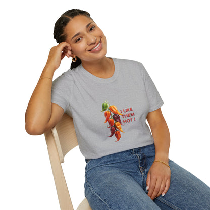 I Like Them Hot, Funny Hot Peppers Unisex T-Shirt, Carolina peppers, Summer Apparel, Funny Graphic Tee, Gift for Friends, Cute Casual Wear