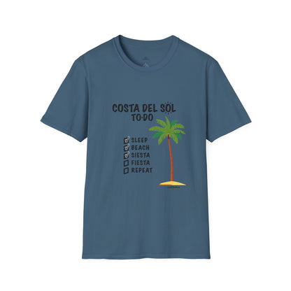 Beach Vibes Shirt, Beach Lovers T-Shirt, Vacation Tee, Summer Wear, Gift for Beach Lovers. Costa del Sol To-Do T-Shirt, Unisex T-Shirt, Soft Style T-Shirt