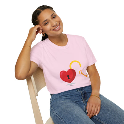 Open Heart Unlocked Heart Unisex Softstyle T-Shirt | Valentine’s Everyday Gift, Couple Matching Tee, Cute Relationship Shirt, Love Theme Apparel