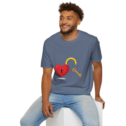 Open Heart Unlocked Heart Unisex Softstyle T-Shirt | Valentine’s Everyday Gift, Couple Matching Tee, Cute Relationship Shirt, Love Theme Apparel