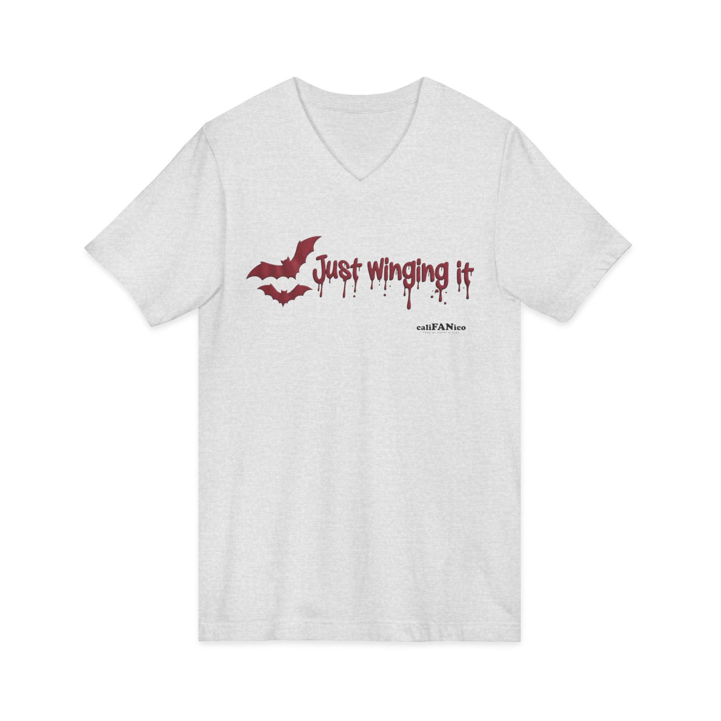 Unisex V-Neck Bat Tee - Spooky Bat Design T-Shirt - Perfect for Halloween, Autumn, Unique Graphic Tee