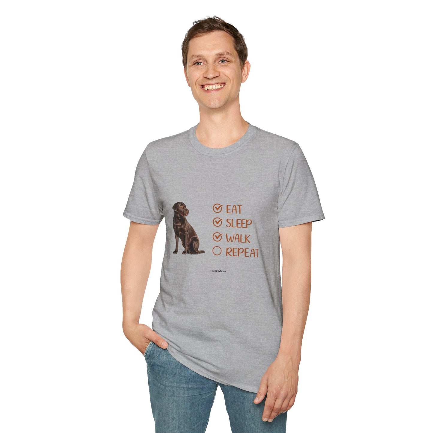 Eat, Sleep, Walk, Repeat Chocolate Lab Dog T-Shirt, Unisex Pet Lover Tee, Gift for Dog Moms and Dads, Dog Lover Apparel, Dog Themed Shirt