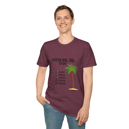 Beach Vibes Shirt, Beach Lovers T-Shirt, Vacation Tee, Summer Wear, Gift for Beach Lovers. Costa del Sol To-Do T-Shirt, Unisex T-Shirt, Soft Style T-Shirt