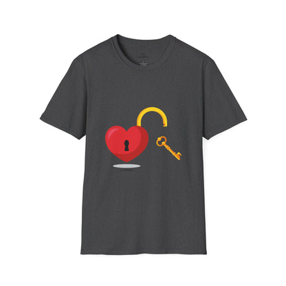 Open Heart Unlocked Heart Unisex Softstyle T-Shirt | Valentine’s Everyday Gift, Couple Matching Tee, Cute Relationship Shirt, Love Theme Apparel
