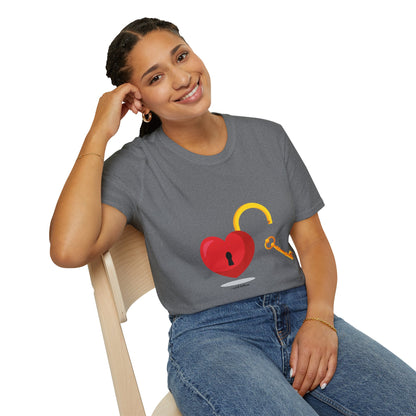 Open Heart Unlocked Heart Unisex Softstyle T-Shirt | Valentine’s Everyday Gift, Couple Matching Tee, Cute Relationship Shirt, Love Theme Apparel