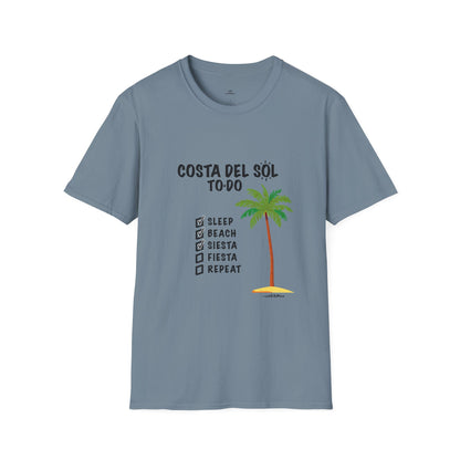 Beach Vibes Shirt, Beach Lovers T-Shirt, Vacation Tee, Summer Wear, Gift for Beach Lovers. Costa del Sol To-Do T-Shirt, Unisex T-Shirt, Soft Style T-Shirt