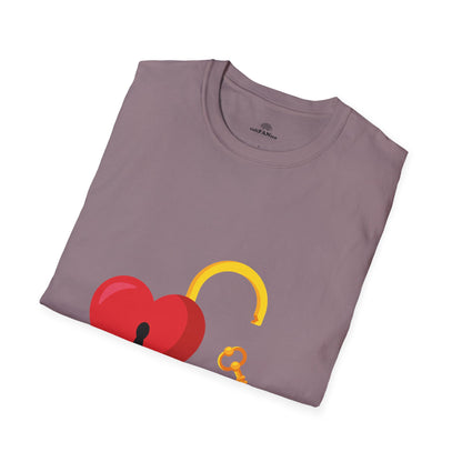 Open Heart Unlocked Heart Unisex Softstyle T-Shirt | Valentine’s Everyday Gift, Couple Matching Tee, Cute Relationship Shirt, Love Theme Apparel