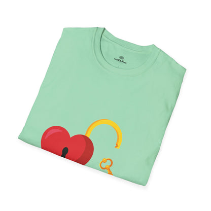 Open Heart Unlocked Heart Unisex Softstyle T-Shirt | Valentine’s Everyday Gift, Couple Matching Tee, Cute Relationship Shirt, Love Theme Apparel