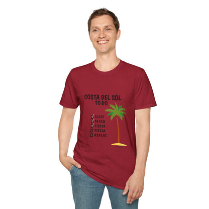 Beach Vibes Shirt, Beach Lovers T-Shirt, Vacation Tee, Summer Wear, Gift for Beach Lovers. Costa del Sol To-Do T-Shirt, Unisex T-Shirt, Soft Style T-Shirt
