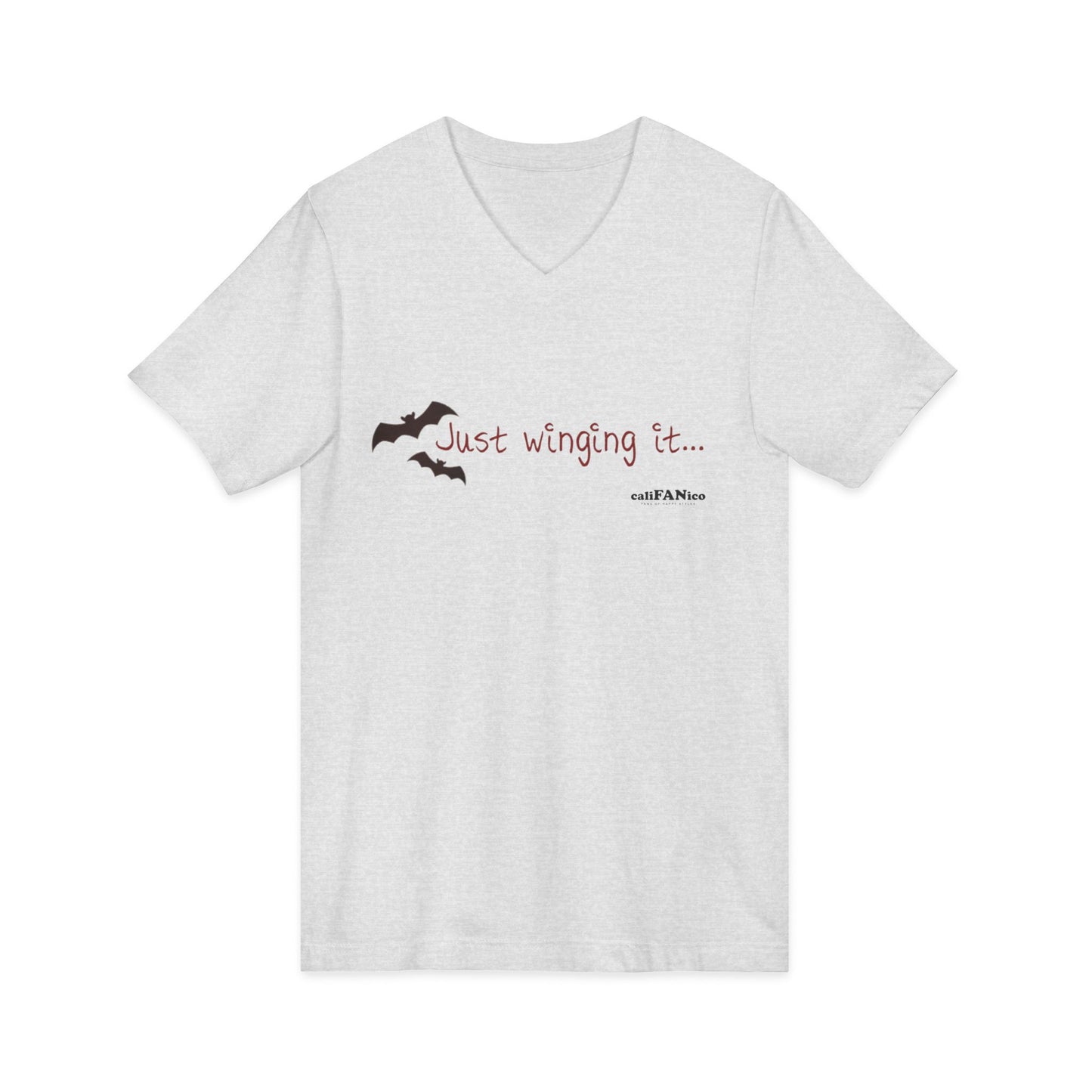 Unisex V-Neck Bat Tee - Spooky Bat Design T-Shirt - Perfect for Halloween, Autumn, Unique Graphic Tee