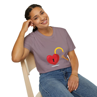 Open Heart Unlocked Heart Unisex Softstyle T-Shirt | Valentine’s Everyday Gift, Couple Matching Tee, Cute Relationship Shirt, Love Theme Apparel