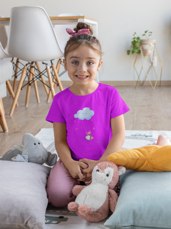 Whimsical Cloud Graphic Tee for Girls 6-12 (XS-S-M), Soft Cotton Shirt, Casual Everyday Wear, Ideal for Gifting, Fun and Playful Design