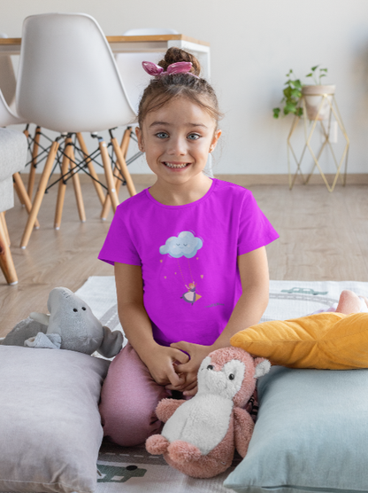 Whimsical Cloud Graphic Tee for Girls 6-12 (XS-S-M), Soft Cotton Shirt, Casual Everyday Wear, Ideal for Gifting, Fun and Playful Design