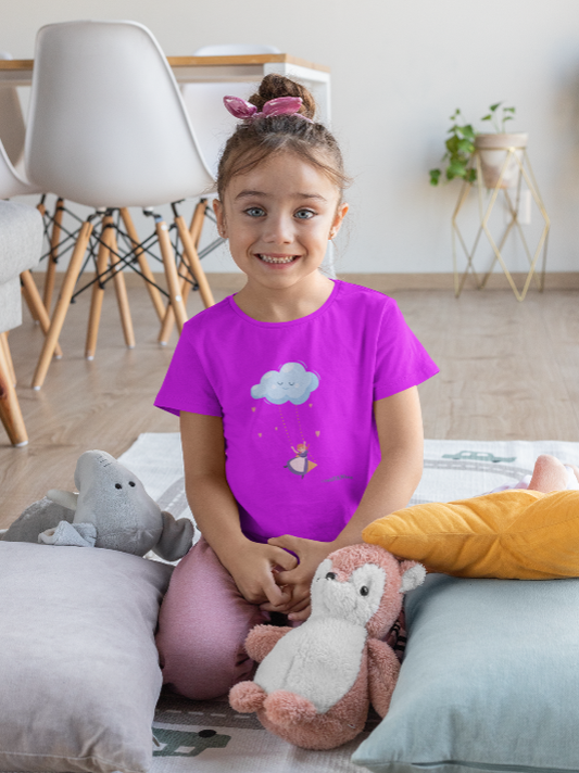 Whimsical Cloud Graphic Tee for Girls 6-12 (XS-S-M), Soft Cotton Shirt, Casual Everyday Wear, Ideal for Gifting, Fun and Playful Design