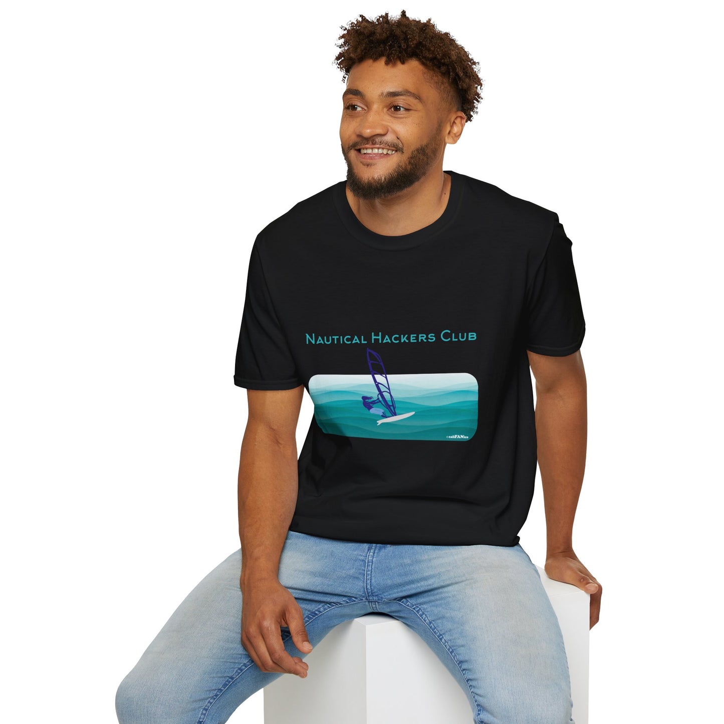A Nautical Hackers Club T-Shirt, Adventure Tee, Wind Surfing Enthusiast Gift, Beachwear, Summer Casual Top, Oceanside Vibes