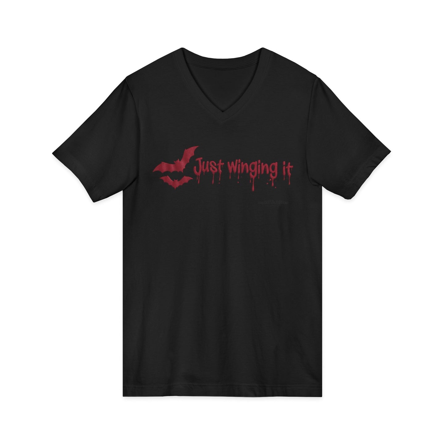 Unisex V-Neck Bat Tee - Spooky Bat Design T-Shirt - Perfect for Halloween, Autumn, Unique Graphic Tee