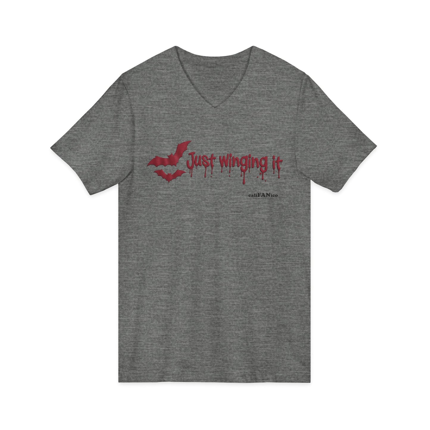 Unisex V-Neck Bat Tee - Spooky Bat Design T-Shirt - Perfect for Halloween, Autumn, Unique Graphic Tee