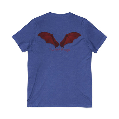 Unisex V-Neck Bat Tee - Spooky Bat Design T-Shirt - Perfect for Halloween, Autumn, Unique Graphic Tee