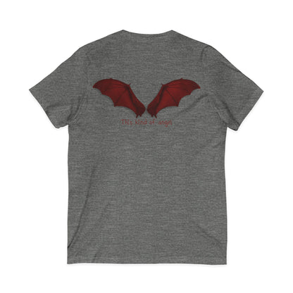 Unisex V-Neck Bat Tee - Spooky Bat Design T-Shirt - Perfect for Halloween, Autumn, Unique Graphic Tee