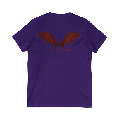 Unisex V-Neck Bat Tee - Spooky Bat Design T-Shirt - Perfect for Halloween, Autumn, Unique Graphic Tee