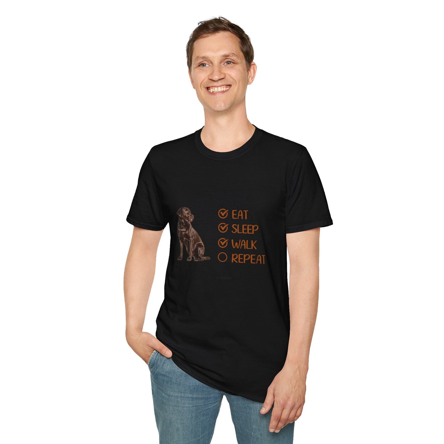 Eat, Sleep, Walk, Repeat Chocolate Lab Dog T-Shirt, Unisex Pet Lover Tee, Gift for Dog Moms and Dads, Dog Lover Apparel, Dog Themed Shirt