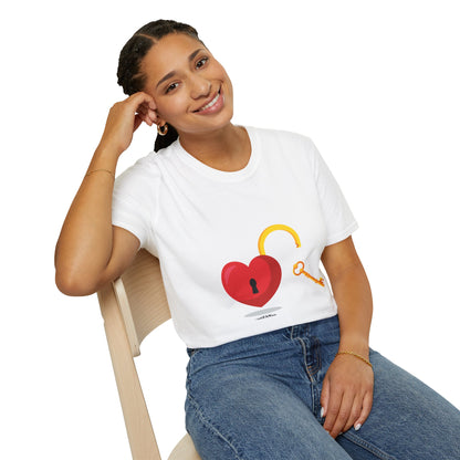 Open Heart Unlocked Heart Unisex Softstyle T-Shirt | Valentine’s Everyday Gift, Couple Matching Tee, Cute Relationship Shirt, Love Theme Apparel