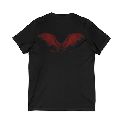 Unisex V-Neck Bat Tee - Spooky Bat Design T-Shirt - Perfect for Halloween, Autumn, Unique Graphic Tee