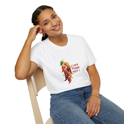 I Like Them Hot, Funny Hot Peppers Unisex T-Shirt, Carolina peppers, Summer Apparel, Funny Graphic Tee, Gift for Friends, Cute Casual Wear