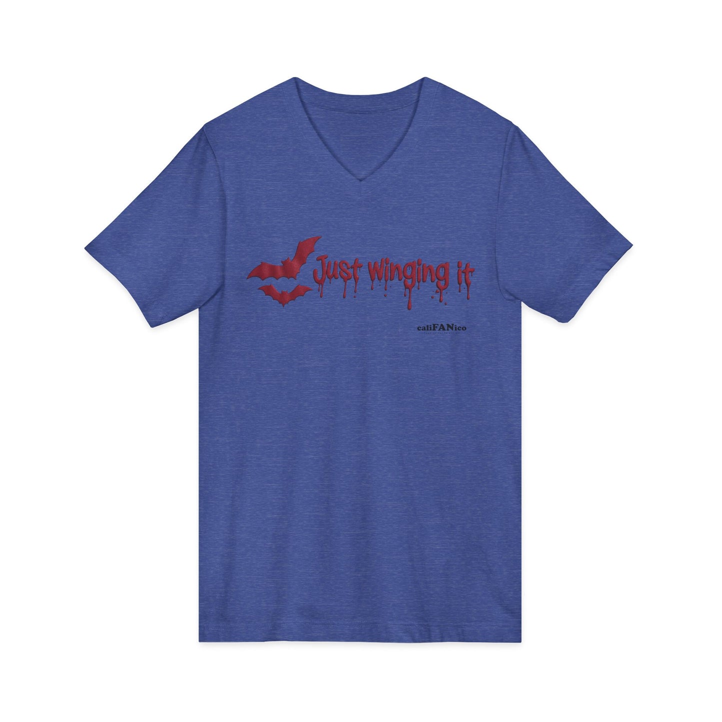 Unisex V-Neck Bat Tee - Spooky Bat Design T-Shirt - Perfect for Halloween, Autumn, Unique Graphic Tee