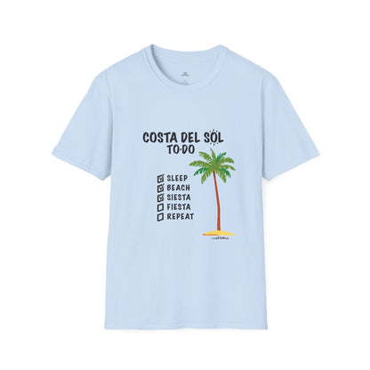 Beach Vibes Shirt, Beach Lovers T-Shirt, Vacation Tee, Summer Wear, Gift for Beach Lovers. Costa del Sol To-Do T-Shirt, Unisex T-Shirt, Soft Style T-Shirt