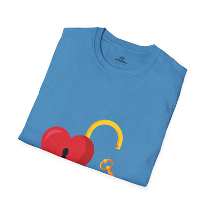 Open Heart Unlocked Heart Unisex Softstyle T-Shirt | Valentine’s Everyday Gift, Couple Matching Tee, Cute Relationship Shirt, Love Theme Apparel