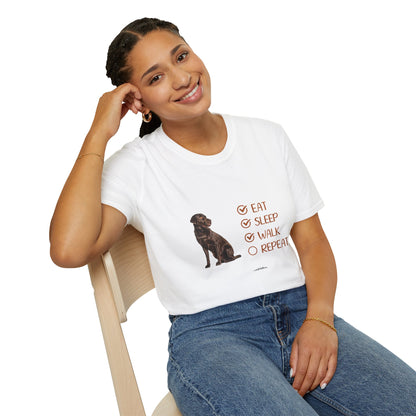 Eat, Sleep, Walk, Repeat Chocolate Lab Dog T-Shirt, Unisex Pet Lover Tee, Gift for Dog Moms and Dads, Dog Lover Apparel, Dog Themed Shirt