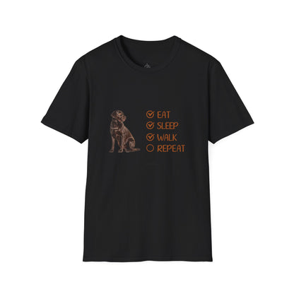 Eat, Sleep, Walk, Repeat Chocolate Lab Dog T-Shirt, Unisex Pet Lover Tee, Gift for Dog Moms and Dads, Dog Lover Apparel, Dog Themed Shirt