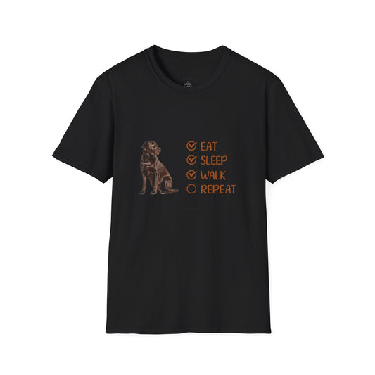 Eat, Sleep, Walk, Repeat Chocolate Lab Dog T-Shirt, Unisex Pet Lover Tee, Gift for Dog Moms and Dads, Dog Lover Apparel, Dog Themed Shirt