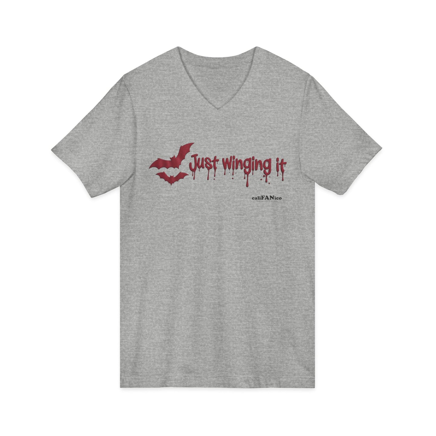 Unisex V-Neck Bat Tee - Spooky Bat Design T-Shirt - Perfect for Halloween, Autumn, Unique Graphic Tee