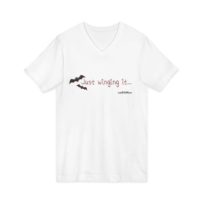 Unisex V-Neck Bat Tee - Spooky Bat Design T-Shirt - Perfect for Halloween, Autumn, Unique Graphic Tee