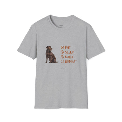 Eat, Sleep, Walk, Repeat Chocolate Lab Dog T-Shirt, Unisex Pet Lover Tee, Gift for Dog Moms and Dads, Dog Lover Apparel, Dog Themed Shirt
