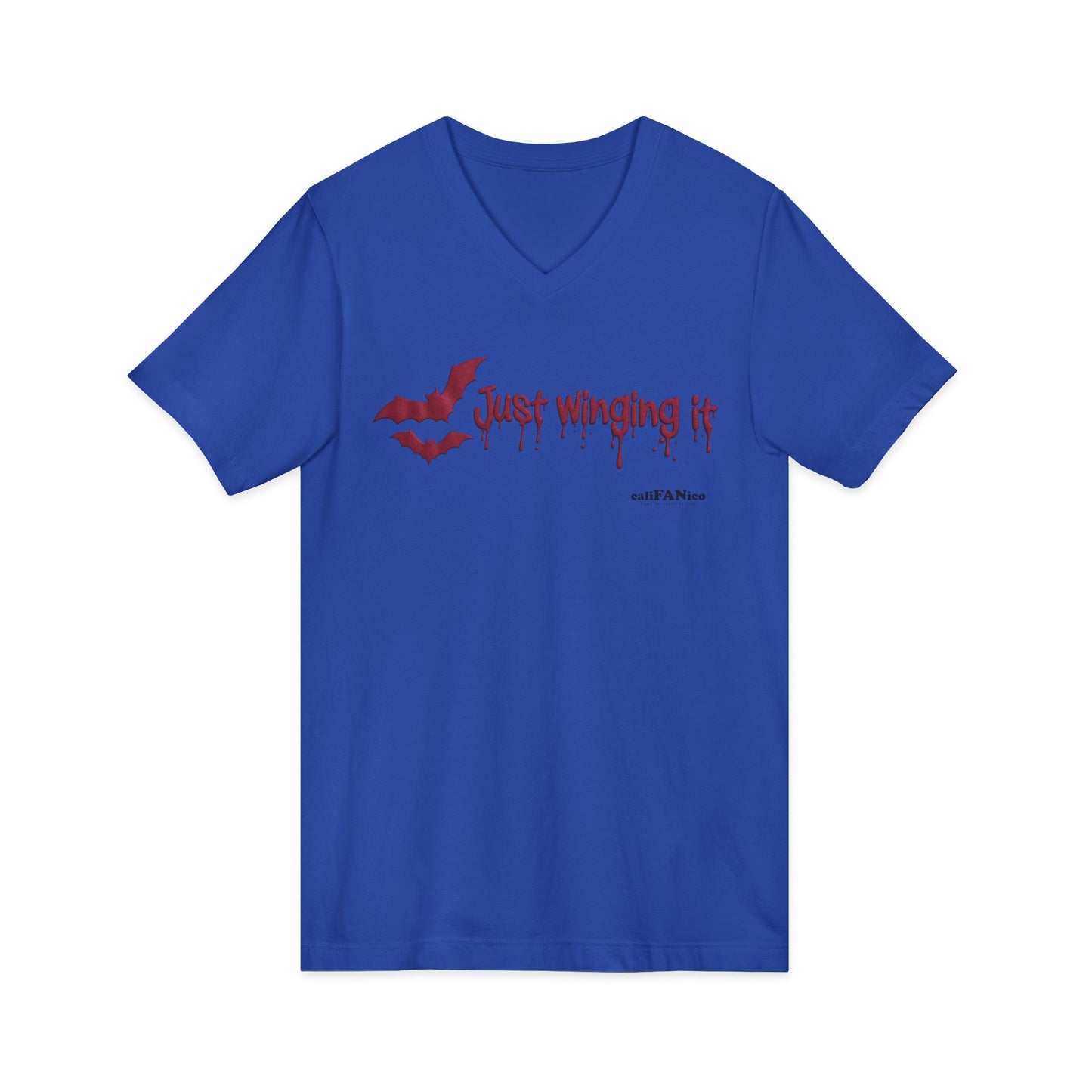 Unisex V-Neck Bat Tee - Spooky Bat Design T-Shirt - Perfect for Halloween, Autumn, Unique Graphic Tee
