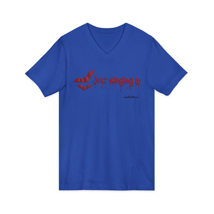 Unisex V-Neck Bat Tee - Spooky Bat Design T-Shirt - Perfect for Halloween, Autumn, Unique Graphic Tee